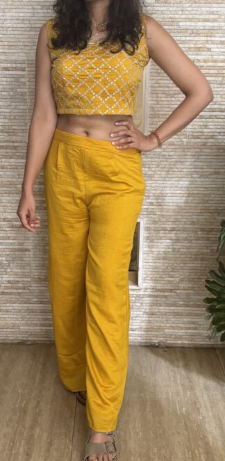 Yellow Satin Embroidered Cord Set