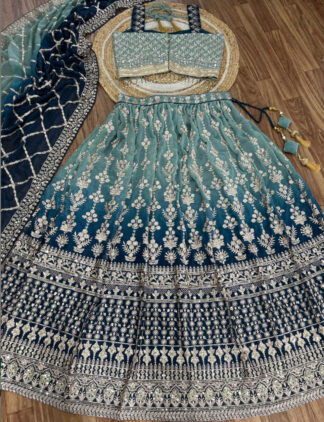 Elegant Teal and Navy Embroidered Lehenga Set Chanya Choli/Lehenga Set