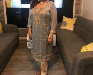 GRAY SHALWAR KAMEEZ WITH GOLD AND PEARL WORK
