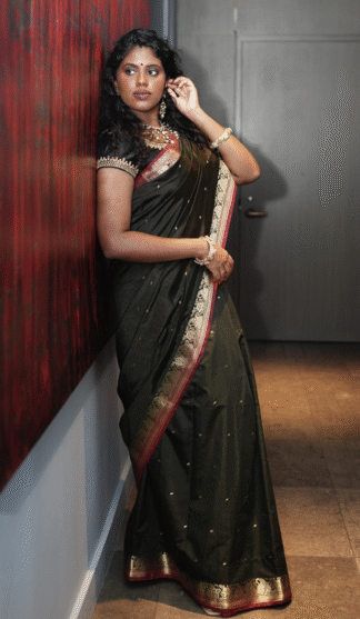 Deep Silk Saree with Maroon and Gold Border