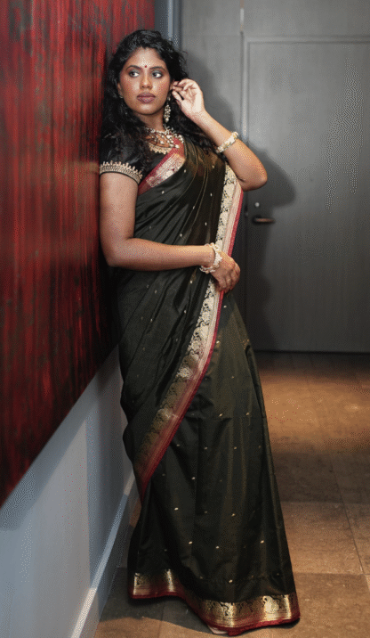 Deep Silk Saree with Maroon and Gold Border