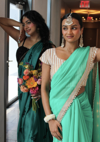 Pearl Green Saree with Beaded Border and Pearl Blouse