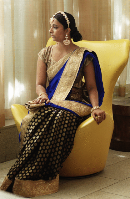 Royal Blue and Gold Saree - Image 2