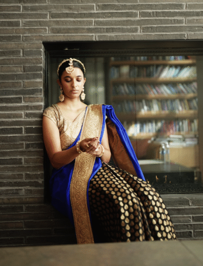 Royal Blue and Gold Saree - Image 3