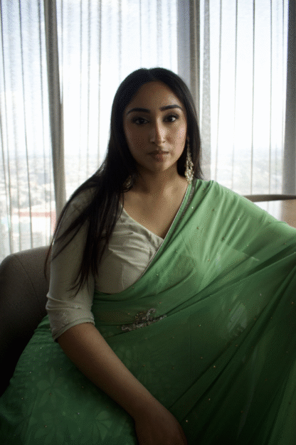 Mint Green Georgette Saree with Silver Detailing - Image 2