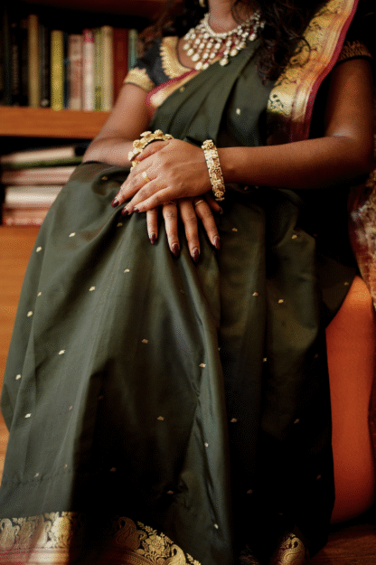 Deep Silk Saree with Maroon and Gold Border - Image 3