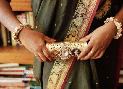 Deep Silk Saree with Maroon and Gold Border - Image 4