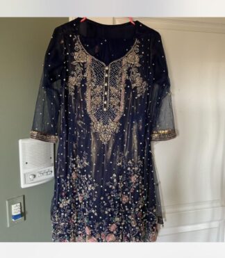 Blue beadwork Pakistani pant suit