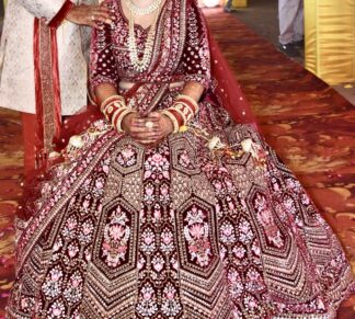 Royal Maroon Wedding Lehenga with Intricate Floral Embellishments