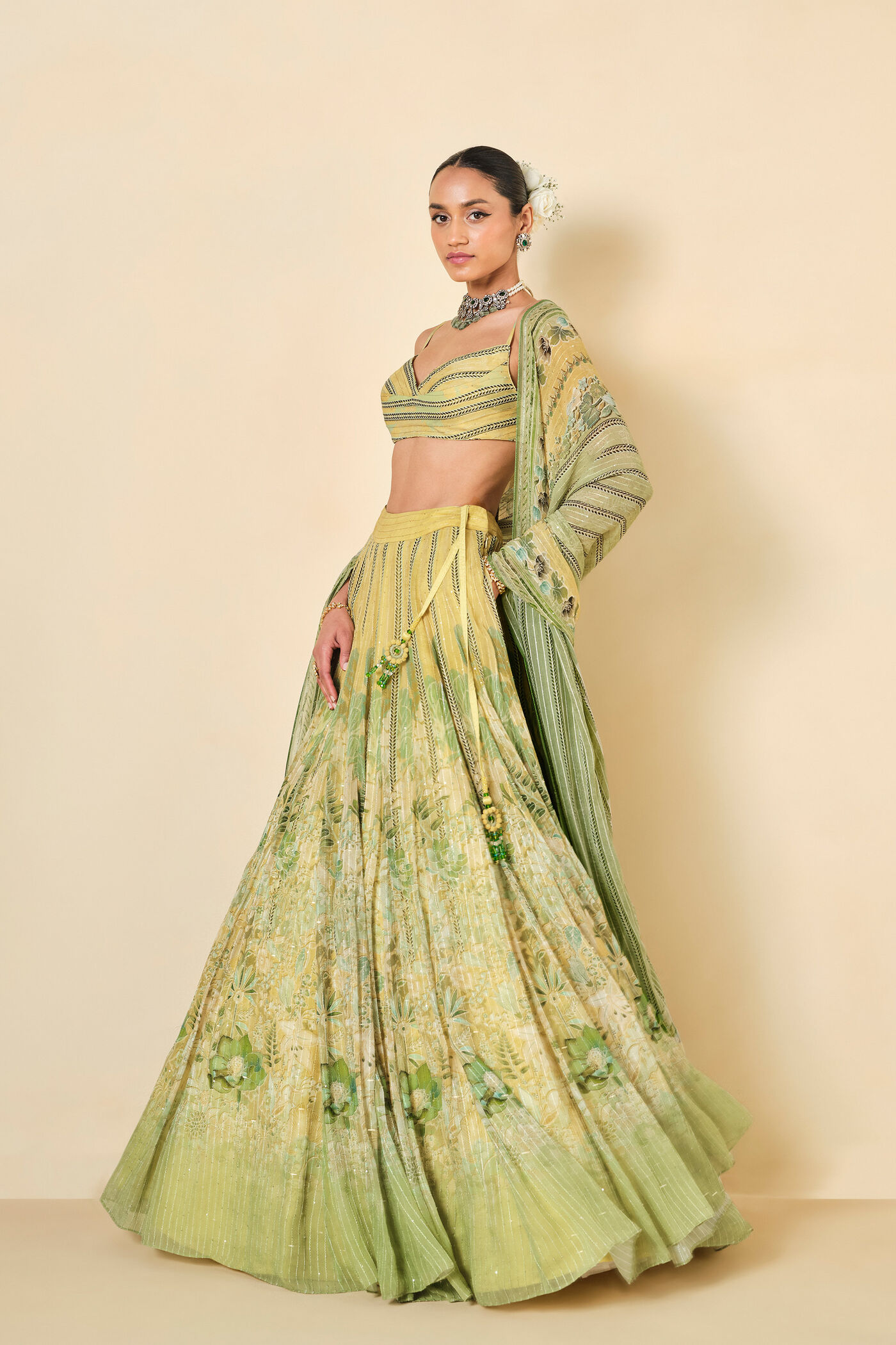 Anita Dongre - Myuna Sequin Georgette Lehenga - Sage - Image 2