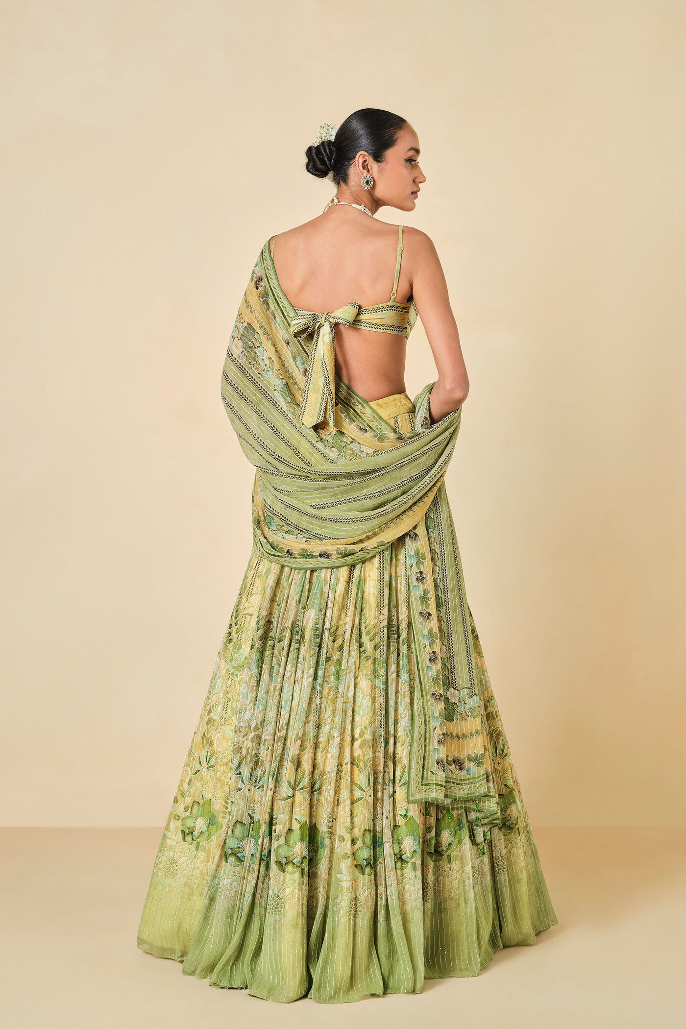 Anita Dongre - Myuna Sequin Georgette Lehenga - Sage - Image 3