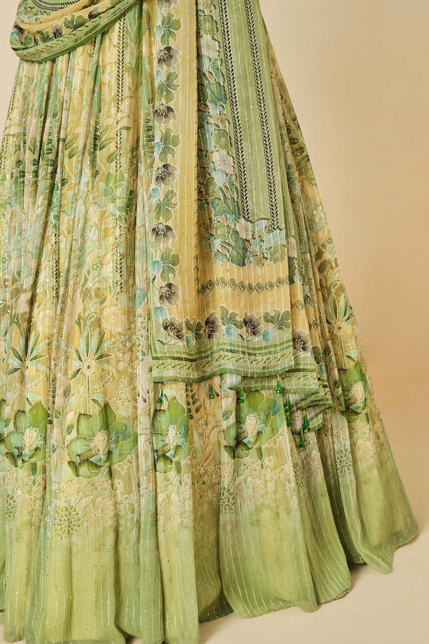 Anita Dongre - Myuna Sequin Georgette Lehenga - Sage - Image 4
