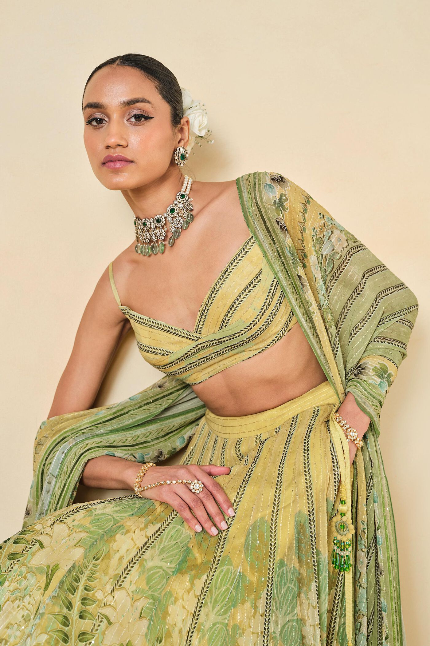 Anita Dongre - Myuna Sequin Georgette Lehenga - Sage - Image 5