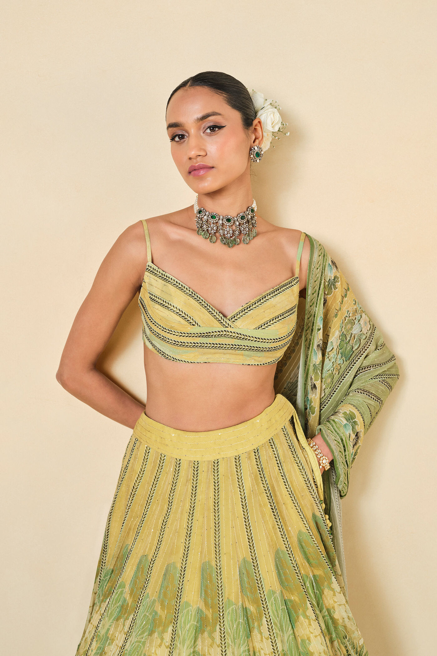 Anita Dongre - Myuna Sequin Georgette Lehenga - Sage - Image 6