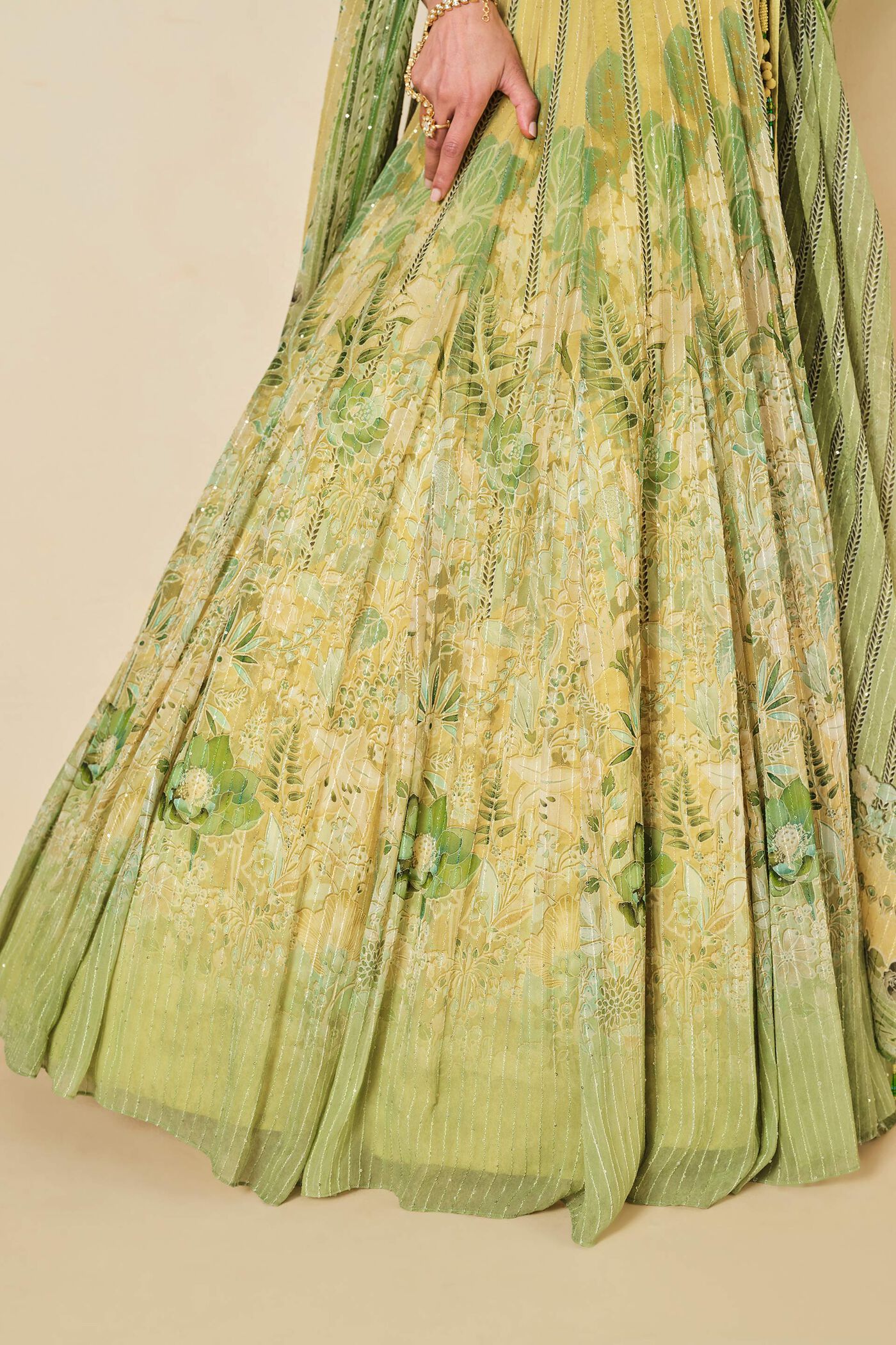 Anita Dongre - Myuna Sequin Georgette Lehenga - Sage - Image 7