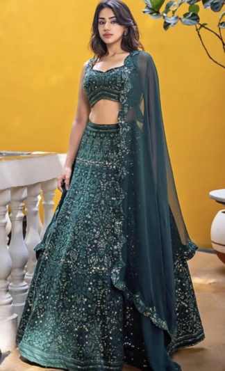 Green Georgette & Chikankari Embroidered Lehenga Set