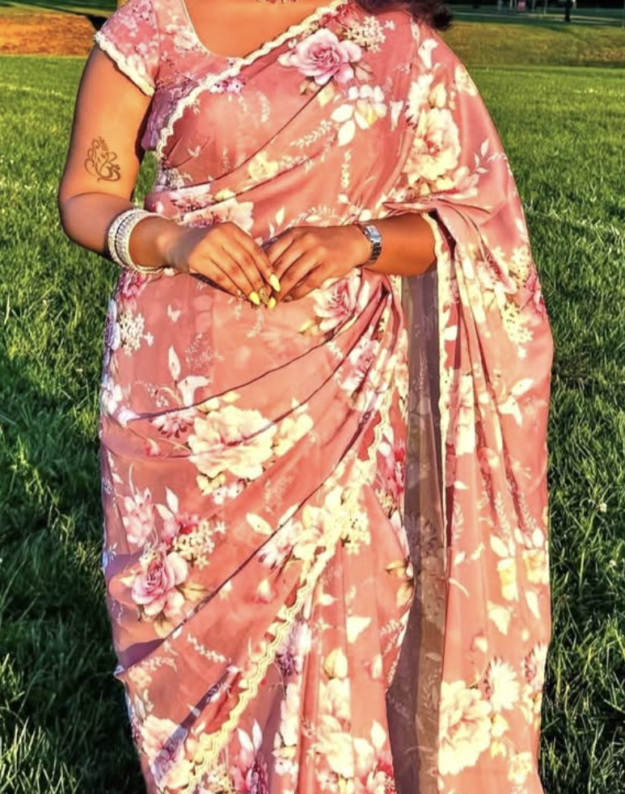 Blush Pink Floral Saree with Soft Romantic Draping