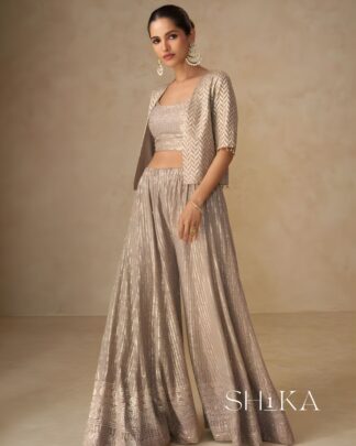 Shimmering Cascade Palazzo Set- Champagne