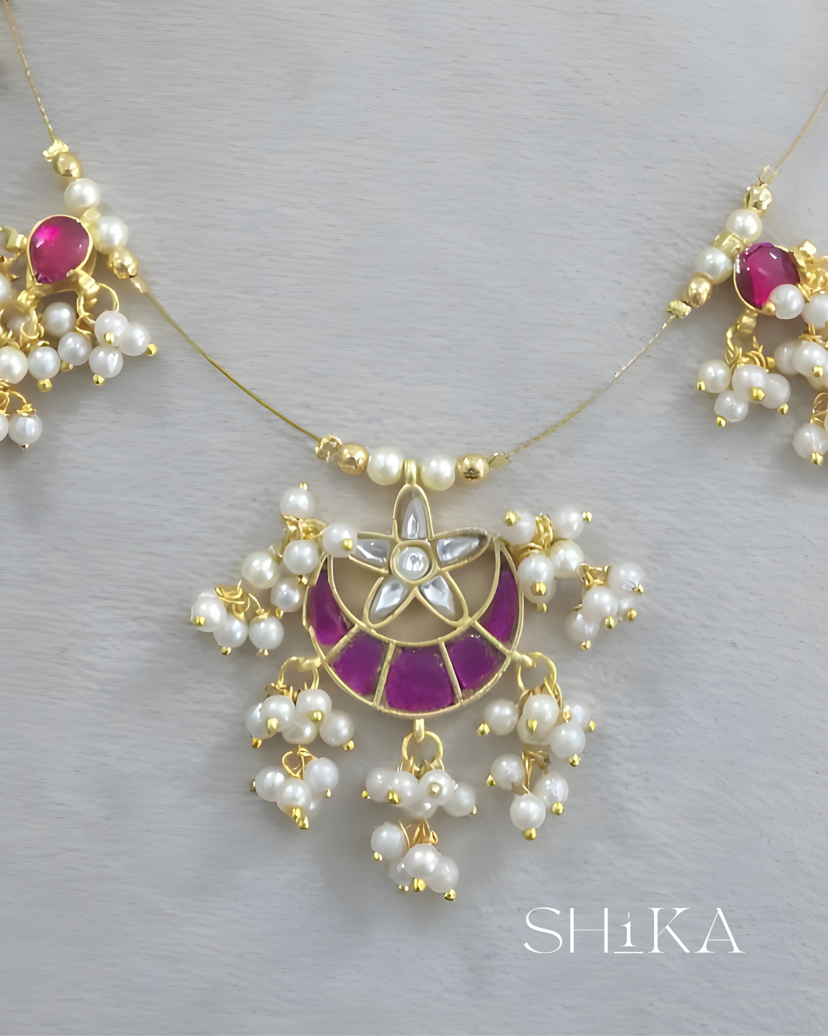 Cresent Jadau Kundan Invisible Necklace - Image 2