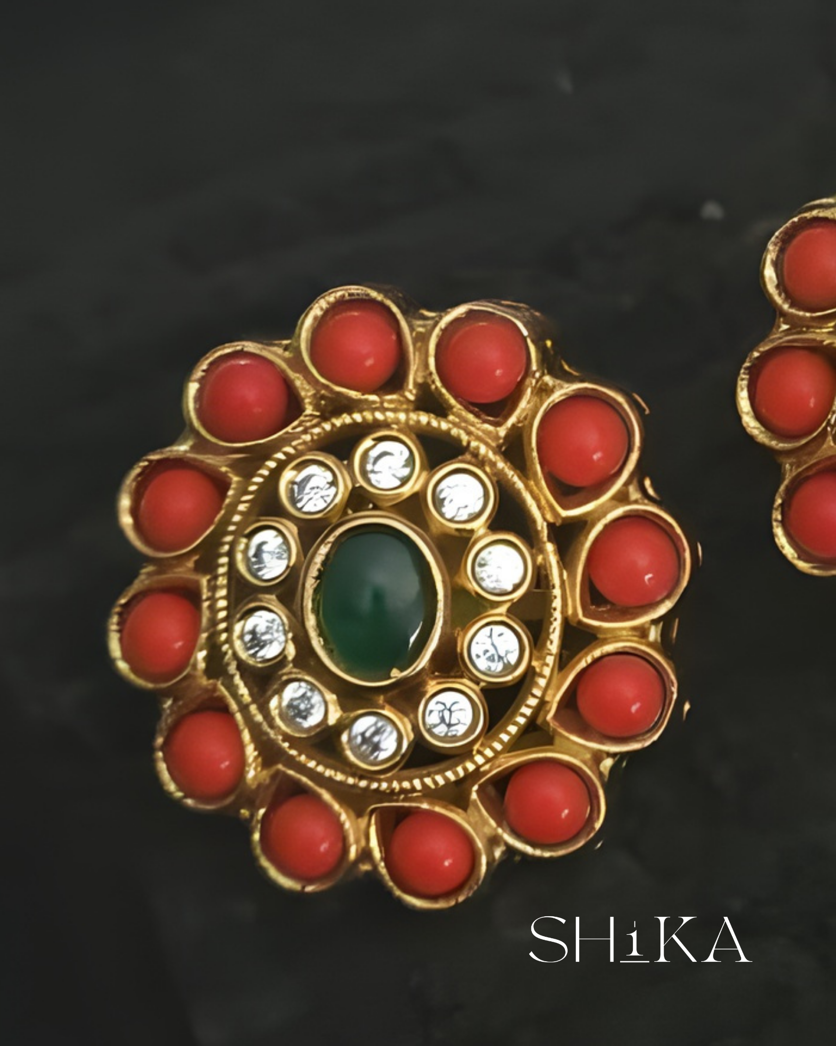 Coral Halo Stud Earrings - Image 2