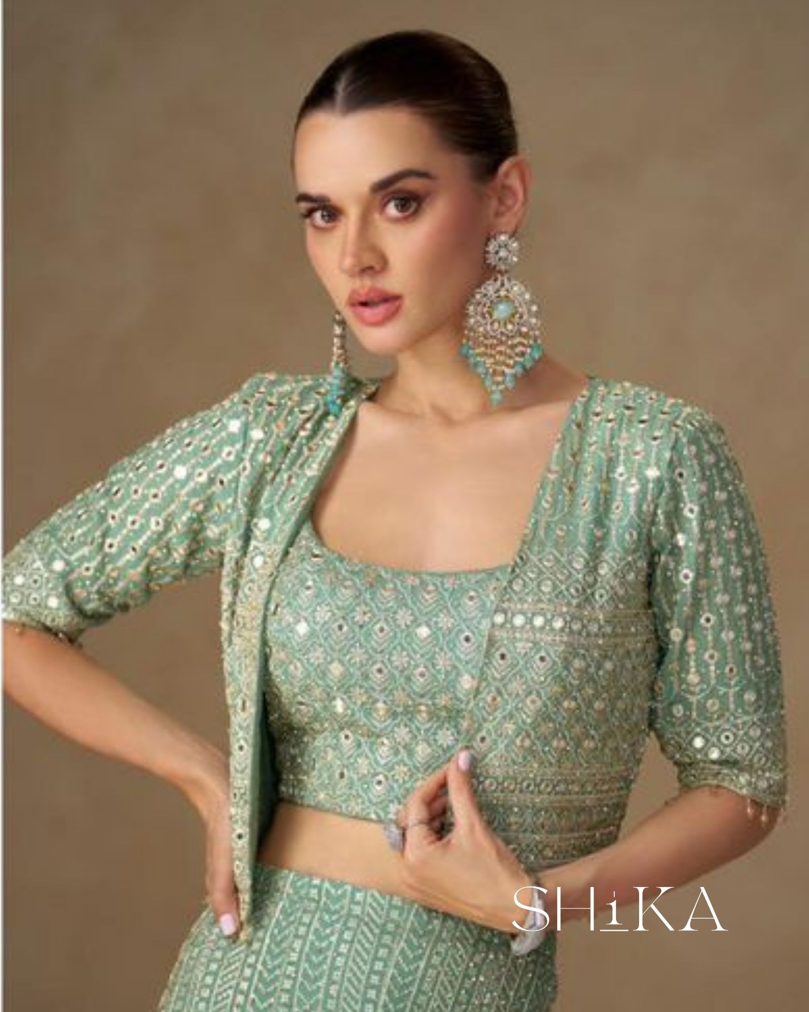 Shimmering Cascade Palazzo Set- Pistachio - Image 4