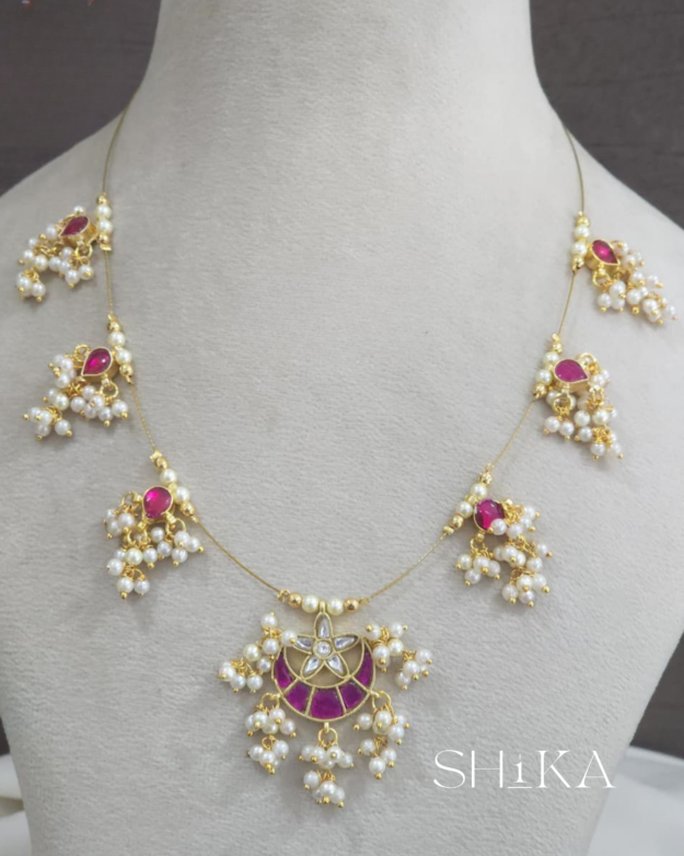 Cresent Jadau Kundan Invisible Necklace