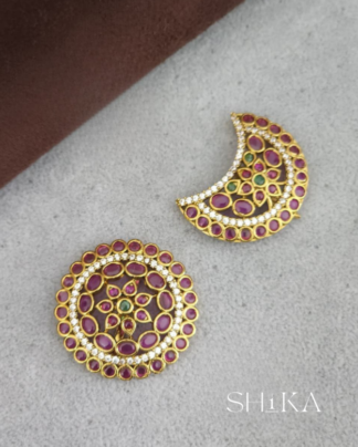 Kempu and CZ Round Sun and Moon Hair Pins