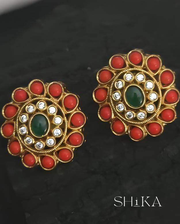 Coral Halo Stud Earrings