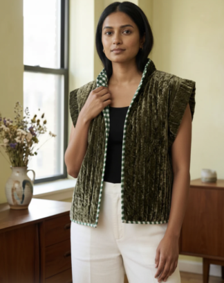 Velvet Cap Sleeve Reversible Gilet