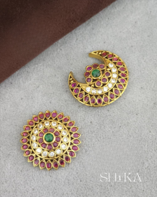 Kempu and CZ Oval Sun and Moon Hair Pins