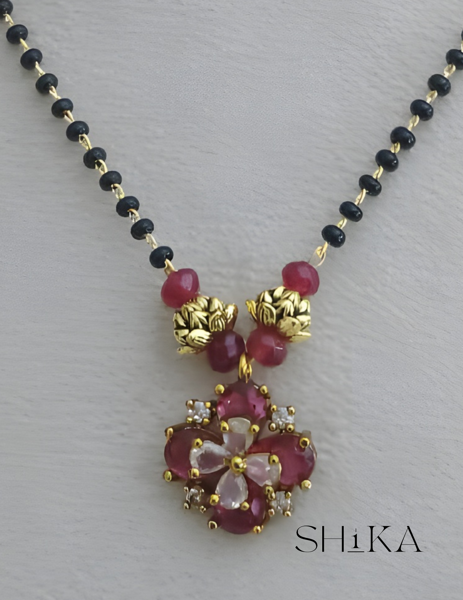 Blooming Pendant Nalla Pusalu Necklace - Image 2