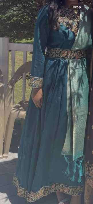 Embroidered Satin Gorgette Abaya Style Suit