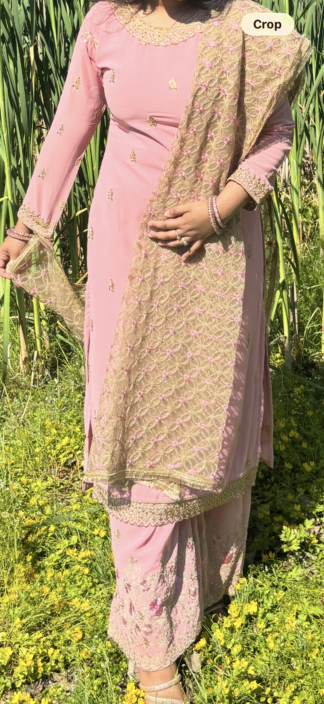 Embroidered Georgette Pakistani Suit in Soft Pink