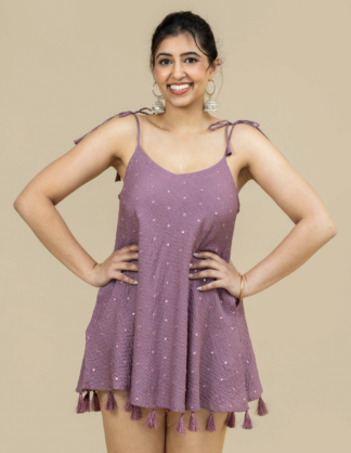 TIME TO DISCO mirrorwork tassel mini dress