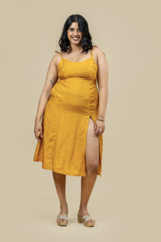 PEELI mirrorwork high-slit midi dress