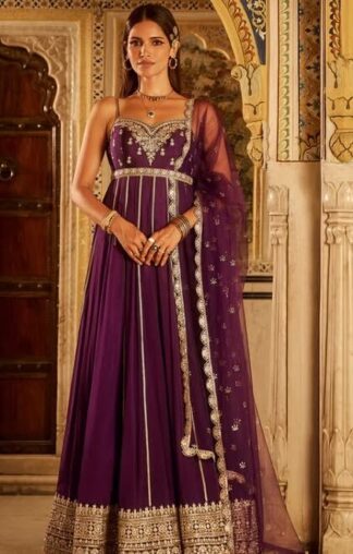 Purple Embroidered Chinon Anarkali
