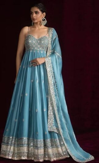 Light Blue Embroidered Silk Anarkali