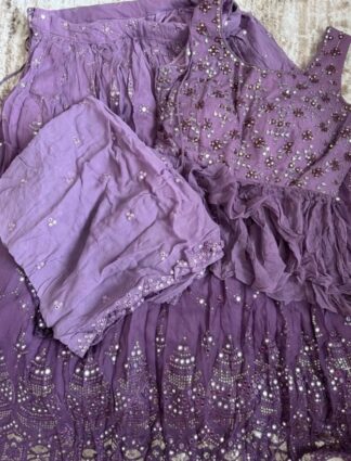 Mauve Georgette Peplum Lehenga with Archi-Mirror and Sequin Work