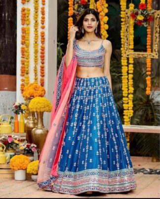 Extravaganzaa Indian Lehenga Blue and Pink